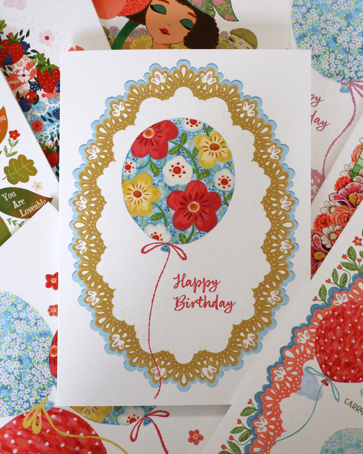 Flower Balloon, Birthday Greeting Card